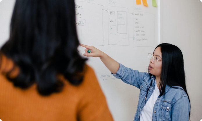 blog person pointing at whiteboard