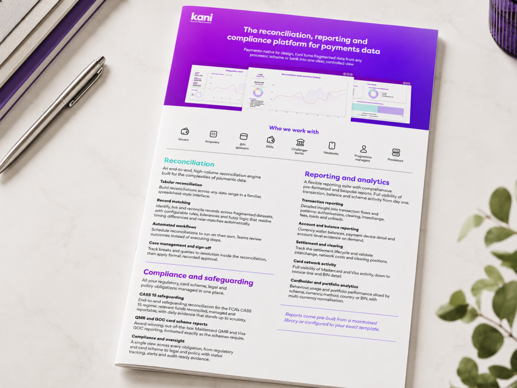 Kani Payments reconciliation, reporting and compliance platform overview